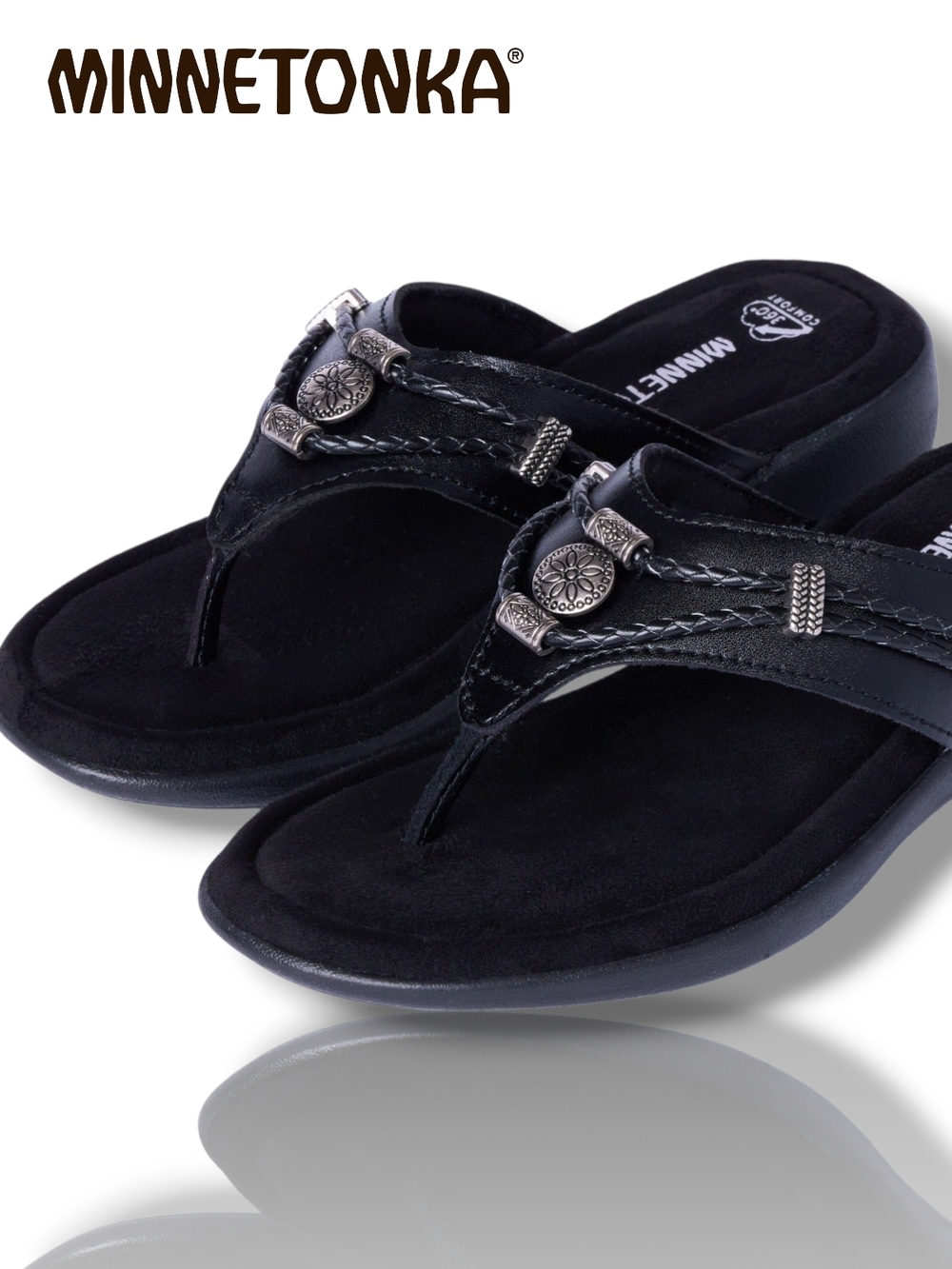 Minnetonka Women’s Silverthorne 360 Black Braided Thong Western Sandals Size 10 - Picture 4 of 7